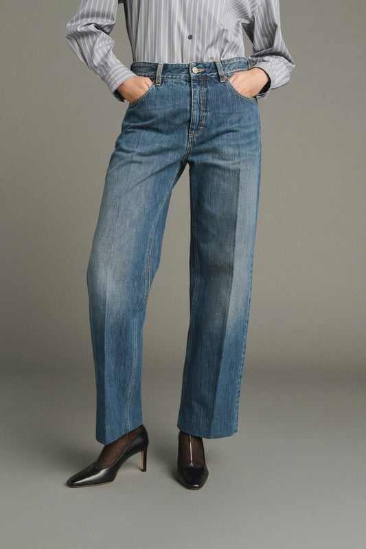 Jeans Jerry - Denim Blu Slavato - Coton - Donna