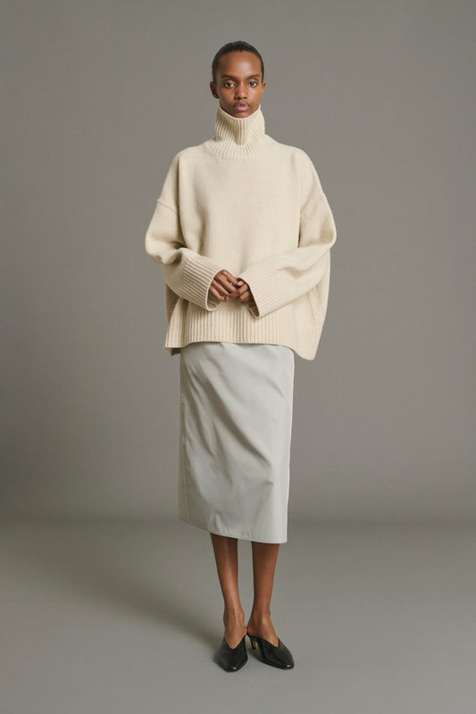Maglione William - Écru mélange lana merino colletto alto - Soeur