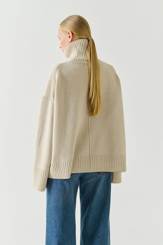 Maglione William - Écru mélange lana merino colletto alto - Soeur