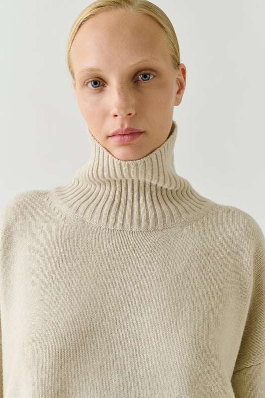 Maglione William - Écru mélange lana merino colletto alto - Soeur