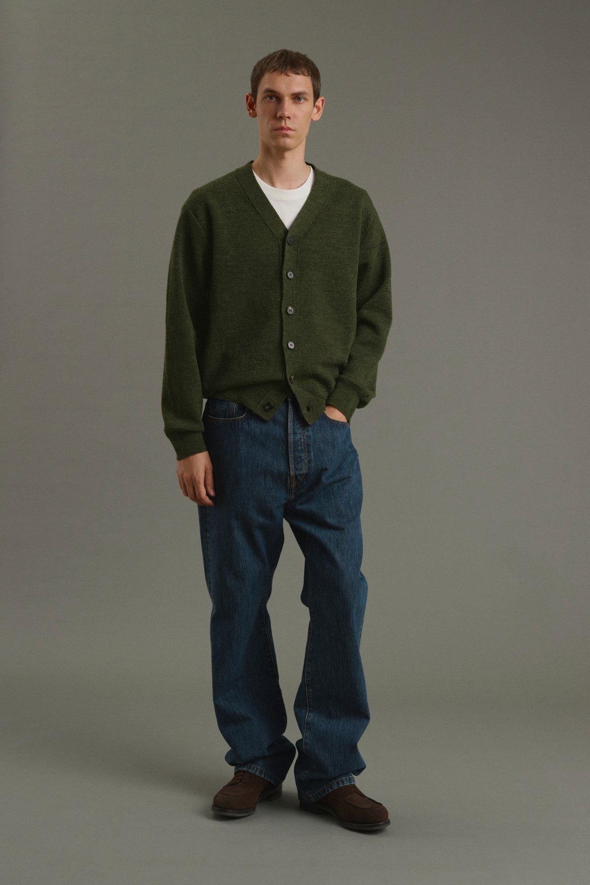 Cardigan Romeo - Kaki scuro - Lana - Uomo