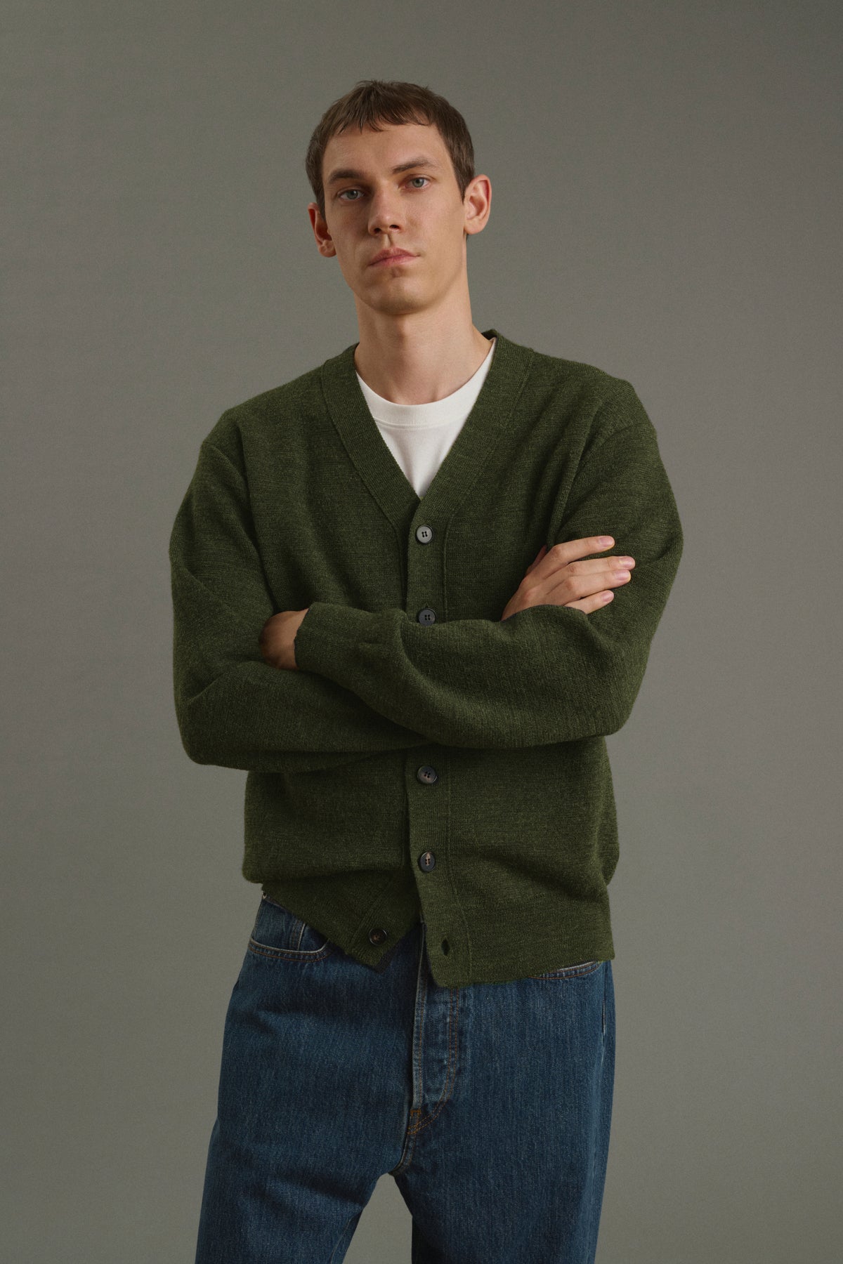 Cardigan Romeo - Kaki scuro - Lana - Uomo vue 2