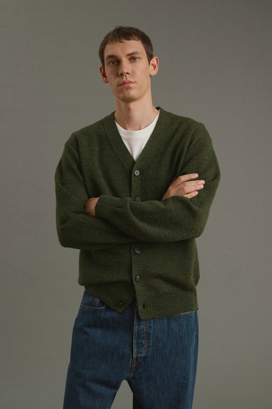 Cardigan Romeo - Kaki scuro - Lana - Uomo