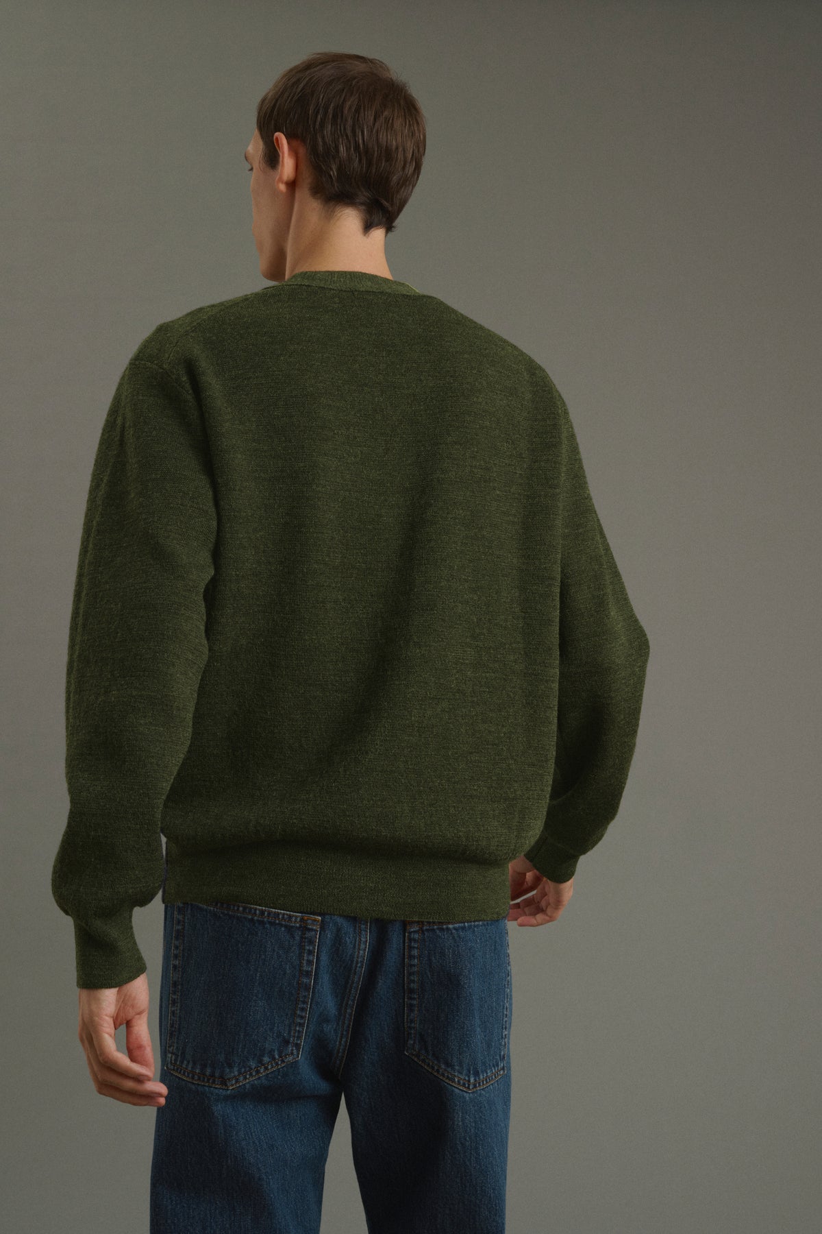 Cardigan Romeo - Kaki scuro - Lana - Uomo