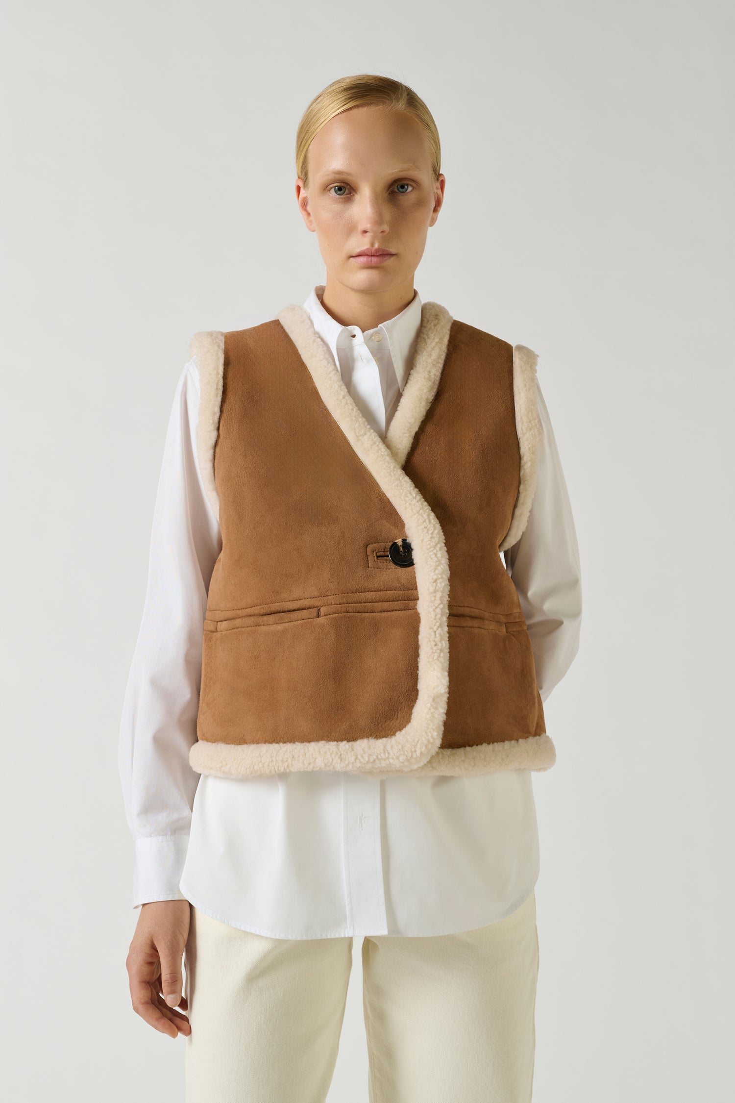 Ärmelloser Gilet Pyrenees - Honig - Leder - Damen