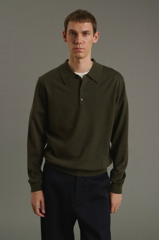 Maglione Etienne - Kaki mélange - Lana merino - Uomo