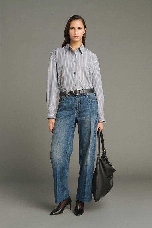 Jeans Jerry - Denim Blu Slavato - Cotone - Donna