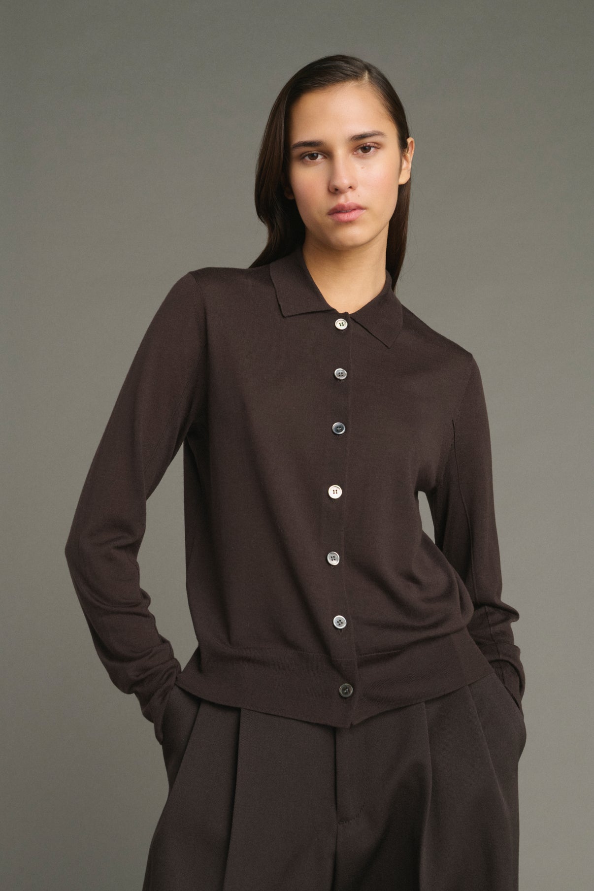 Cardigan Hailey - Chocolate - Merino Wool - Women vue 3