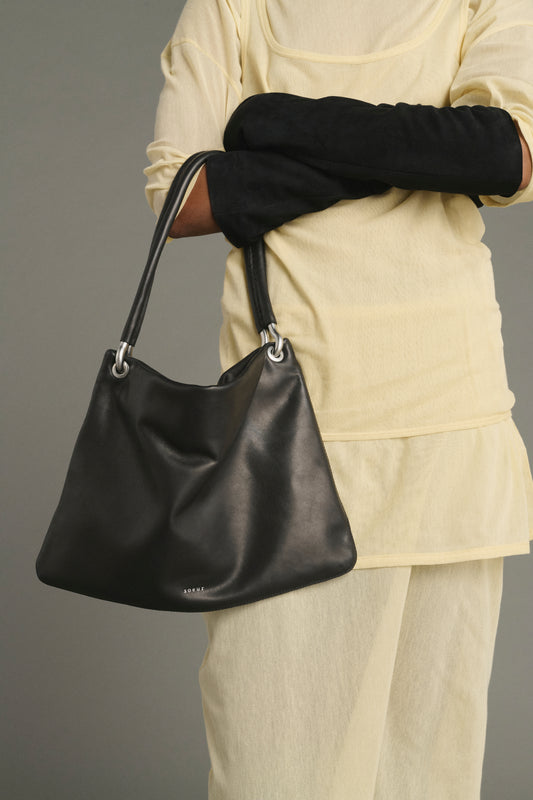 Gia Mini Tote Bag - Smooth Black Leather with Eyelets - Soeur