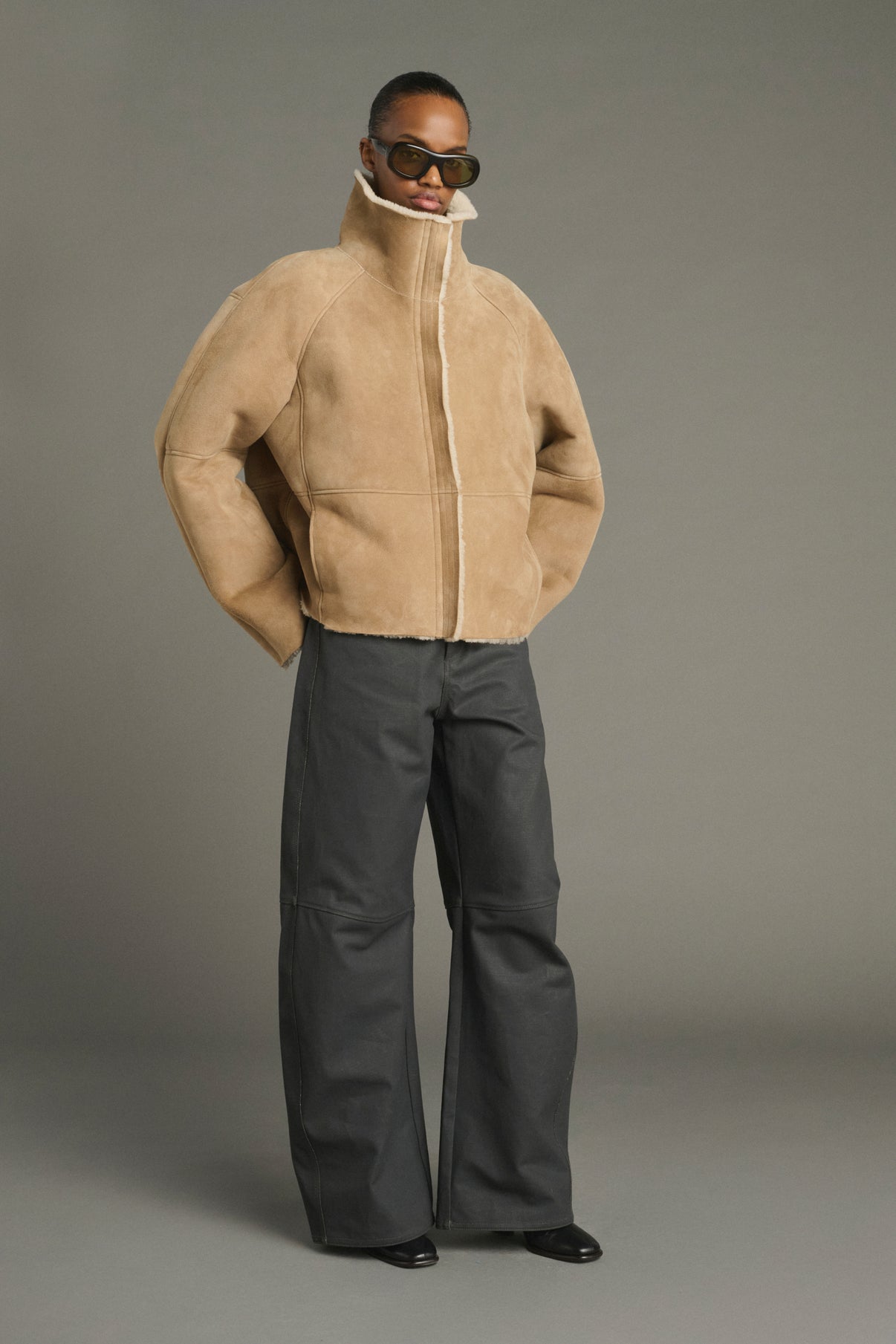 Mantel Kleber - Beige - Leder - Damen vue 1