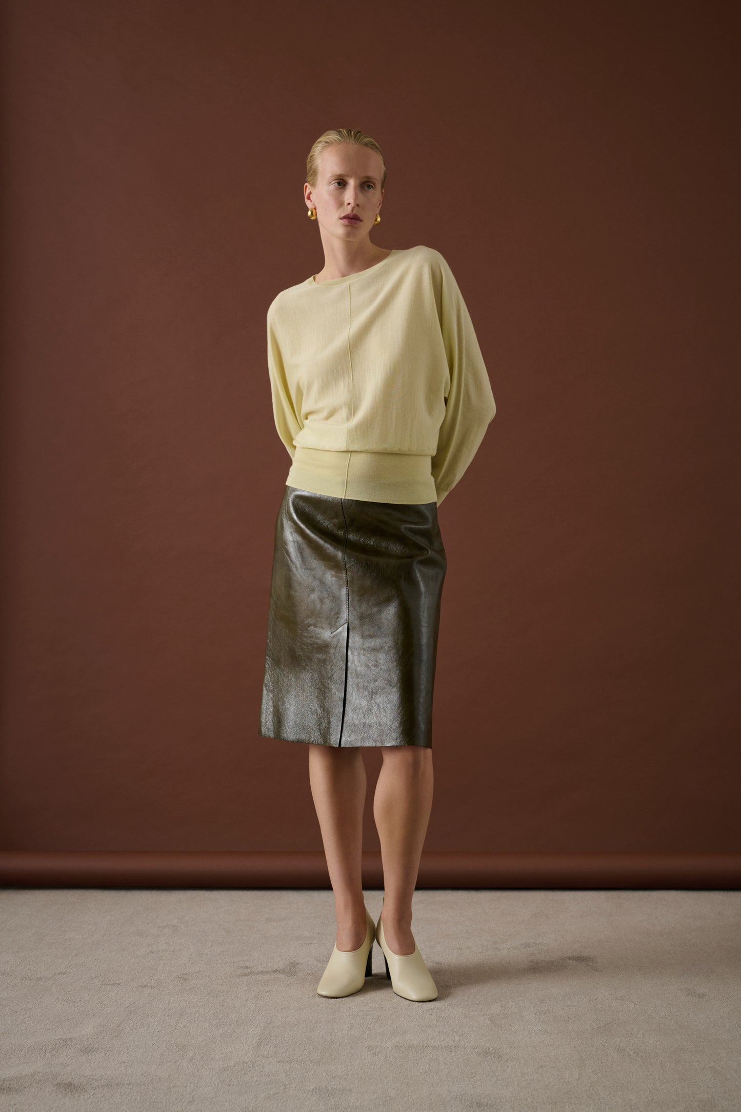 Jupe Liv - Vert Olive - Cuir - Femme