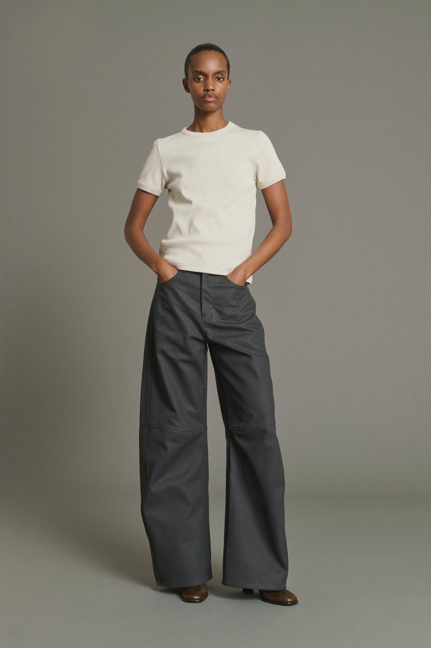 T-Shirt Aristide - Grigio Melange Cotone Bio Costine Donna - Soeur