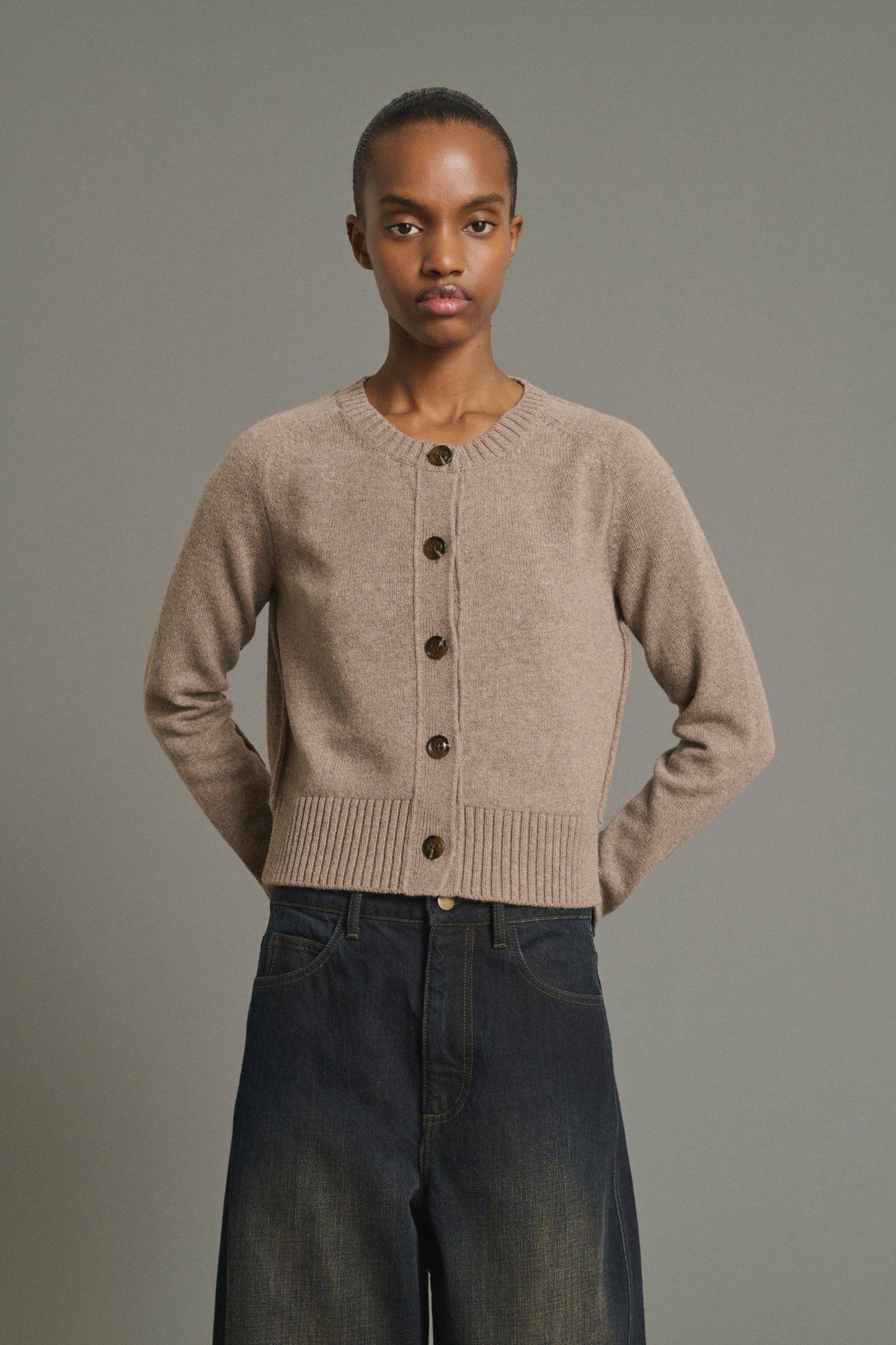 Cardigan Virginia - Beige Melange - Lana Merino - Donna