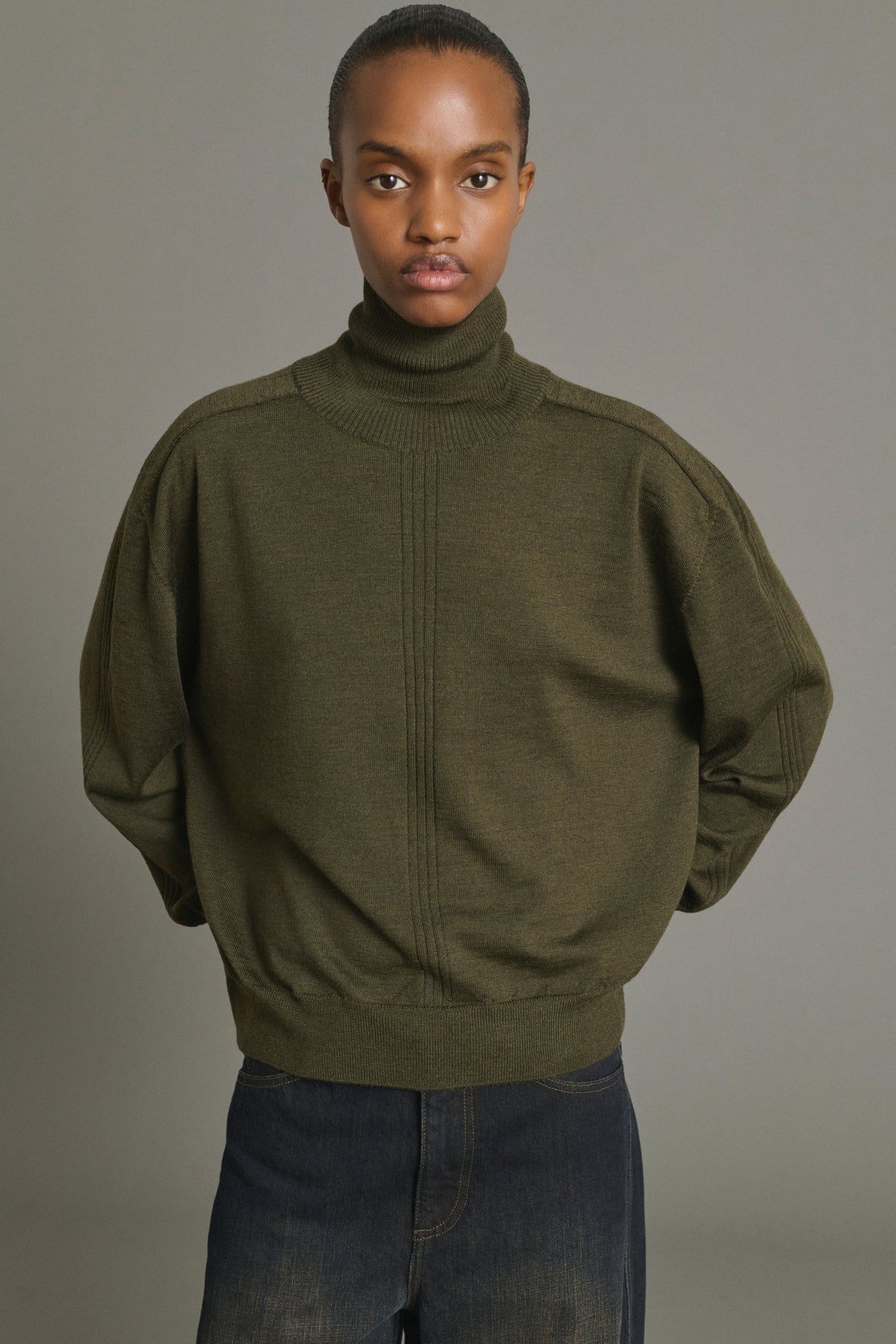 Pullover Nord – Dunkelkhaki – Merinowolle – Damen vue 3