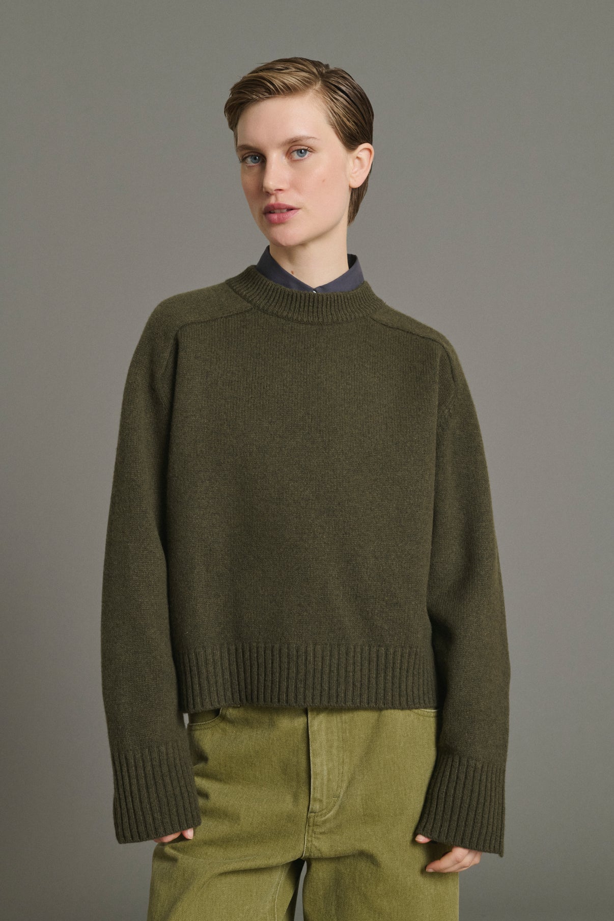 Pullover Will – Kaki Chiné – Merinowolle – Damen vue 3