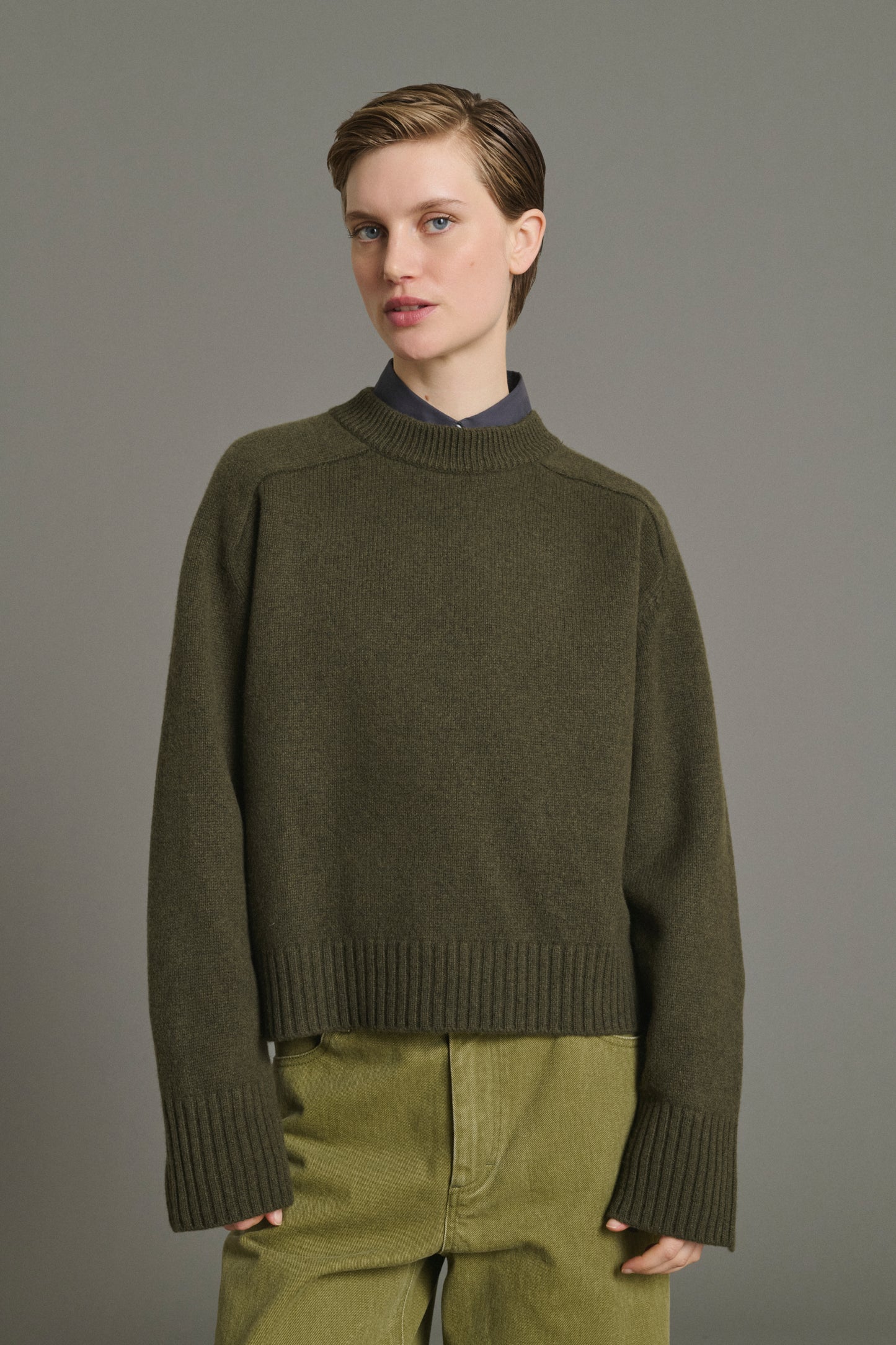 Pullover Will – Kaki Chiné – Merinowolle – Damen