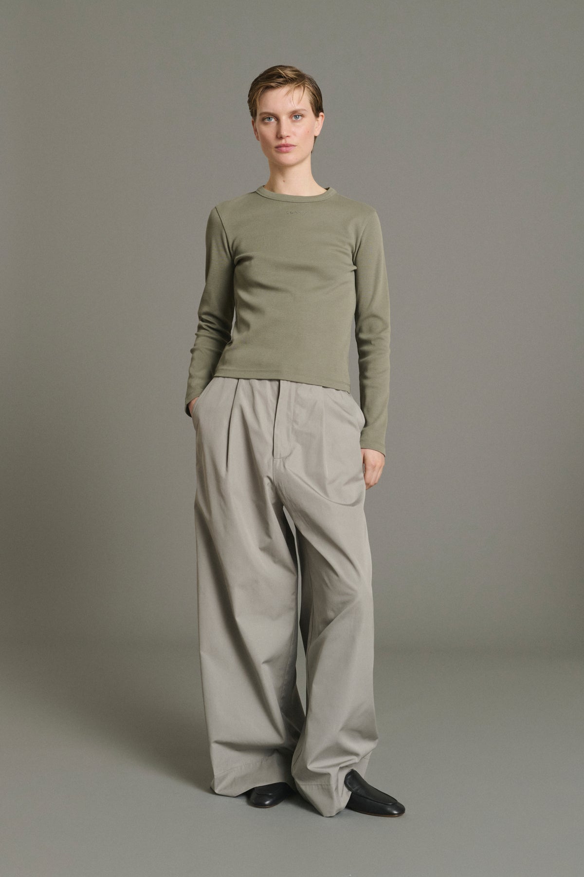Hugues wide-leg trousers in grey poplin for women - Soeur vue 1