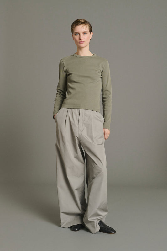 Pantaloni Hugues - Grigi in popeline a gamba larga da donna - Soeur