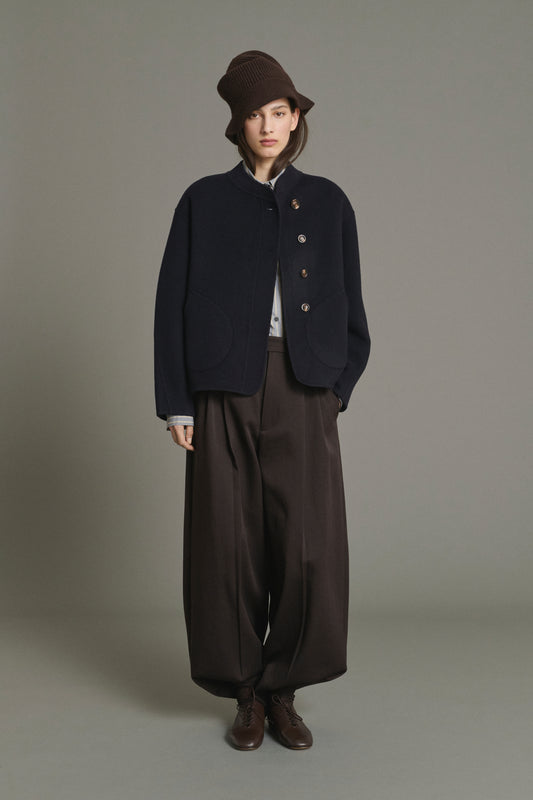 Mantel Windsor – Deep Navy Wolle Kurz Damen – Soeur