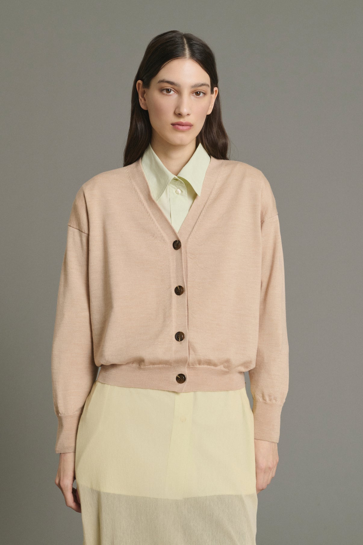 Cardigan Idem – Beige-Rosa – Merinowolle – Damen vue 1