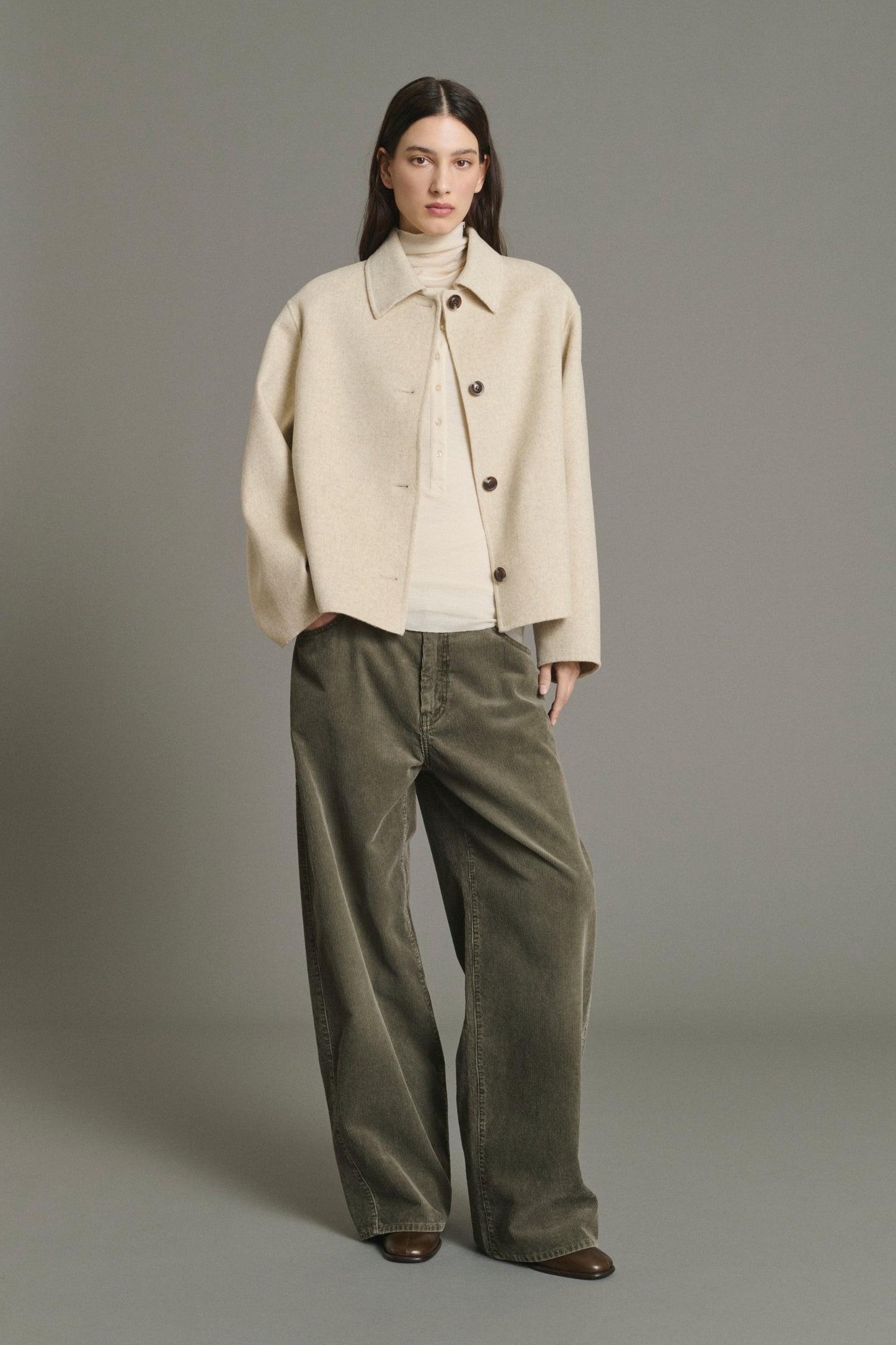 Coat Gyoda - Ecru/Grey - Wool - Women