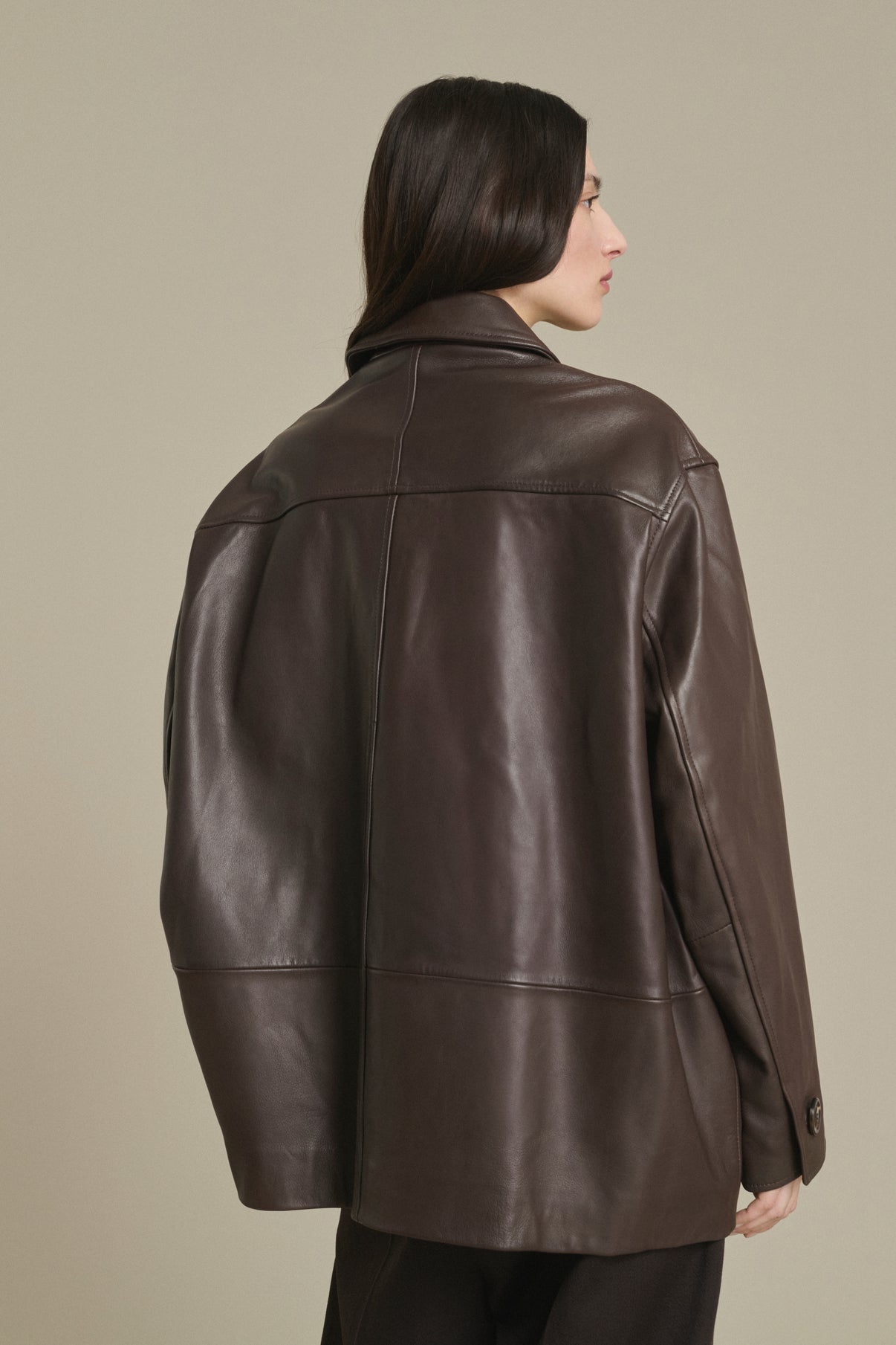 Jacke Vincenzo – Taupe Glattes Leder Damen – Soeur vue 3