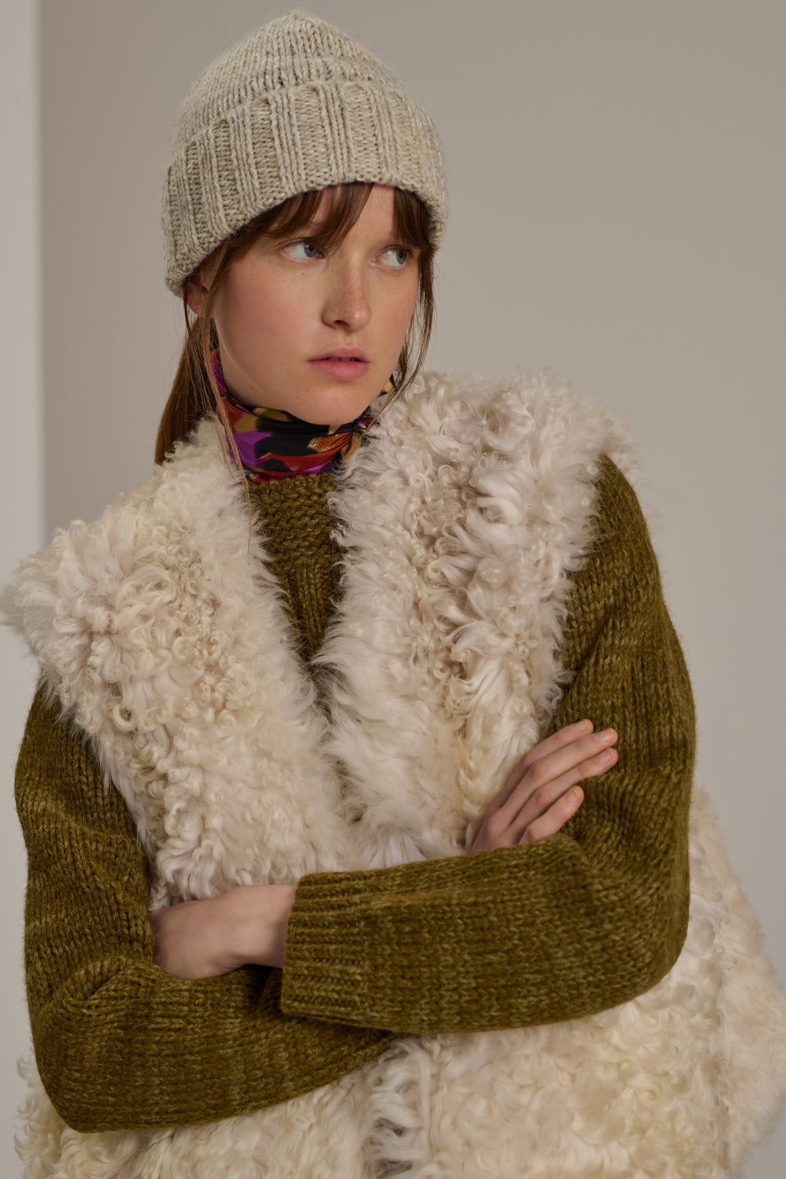 Blizzard Beanie Grey/Off-White Wool Woman Delivery to