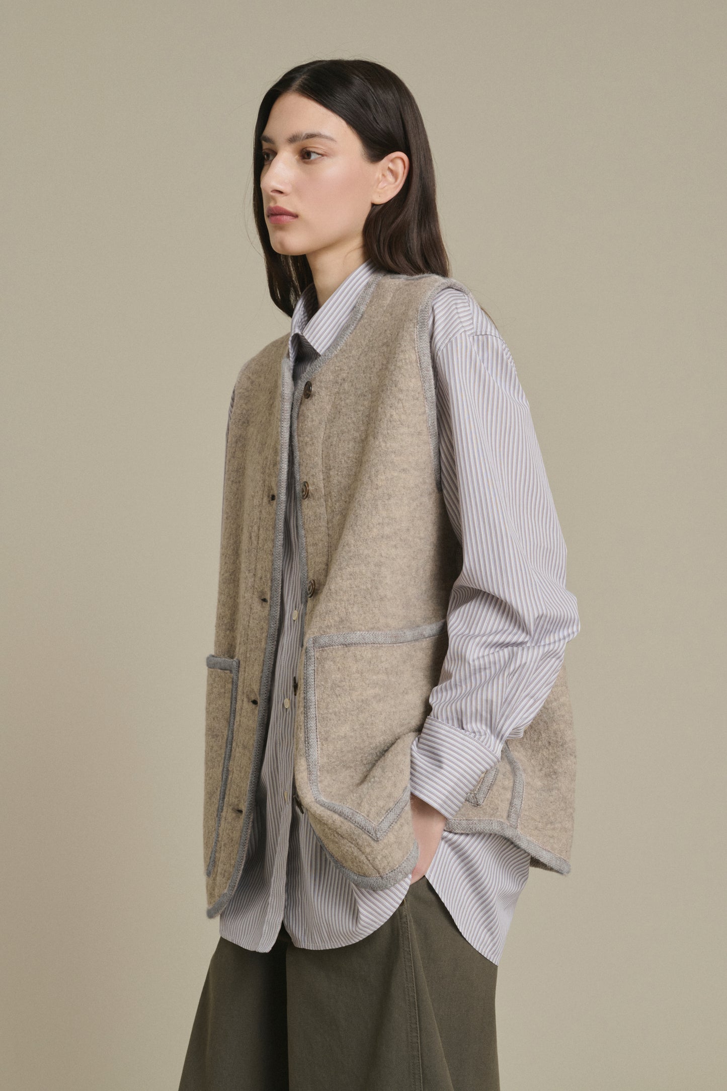 Jacke Chicago - Beige/Grau - Wolle - Damen