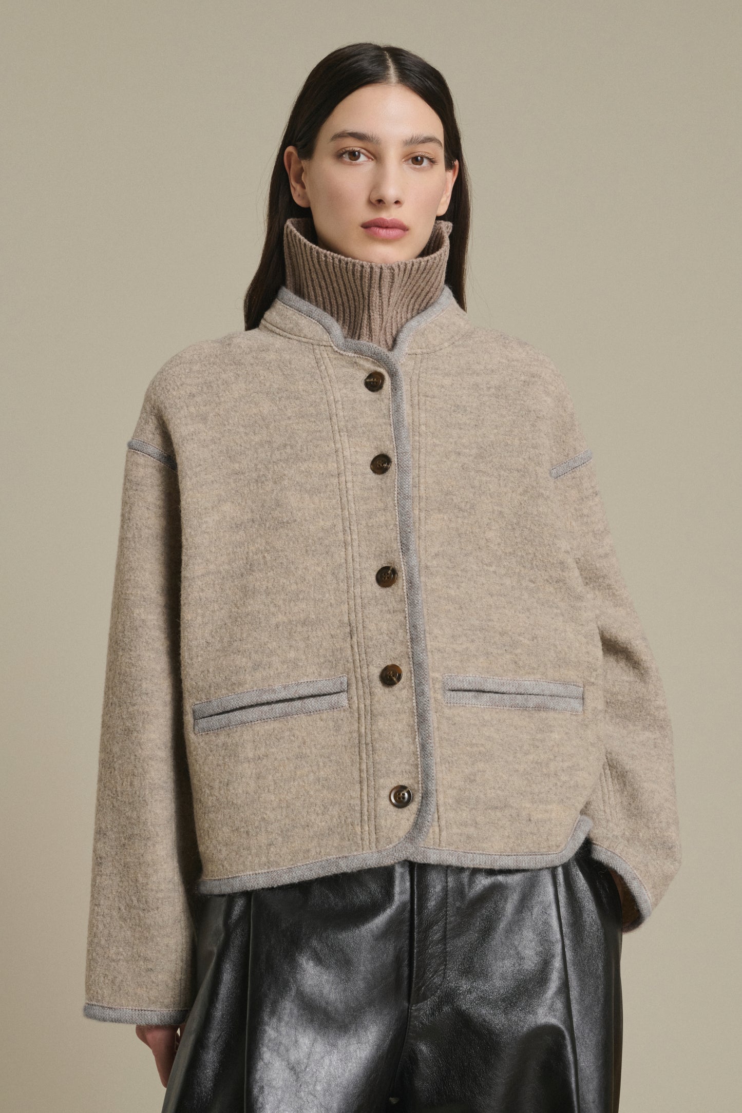 Jacke Olympe – Beige/Grau – Wolle – Damen