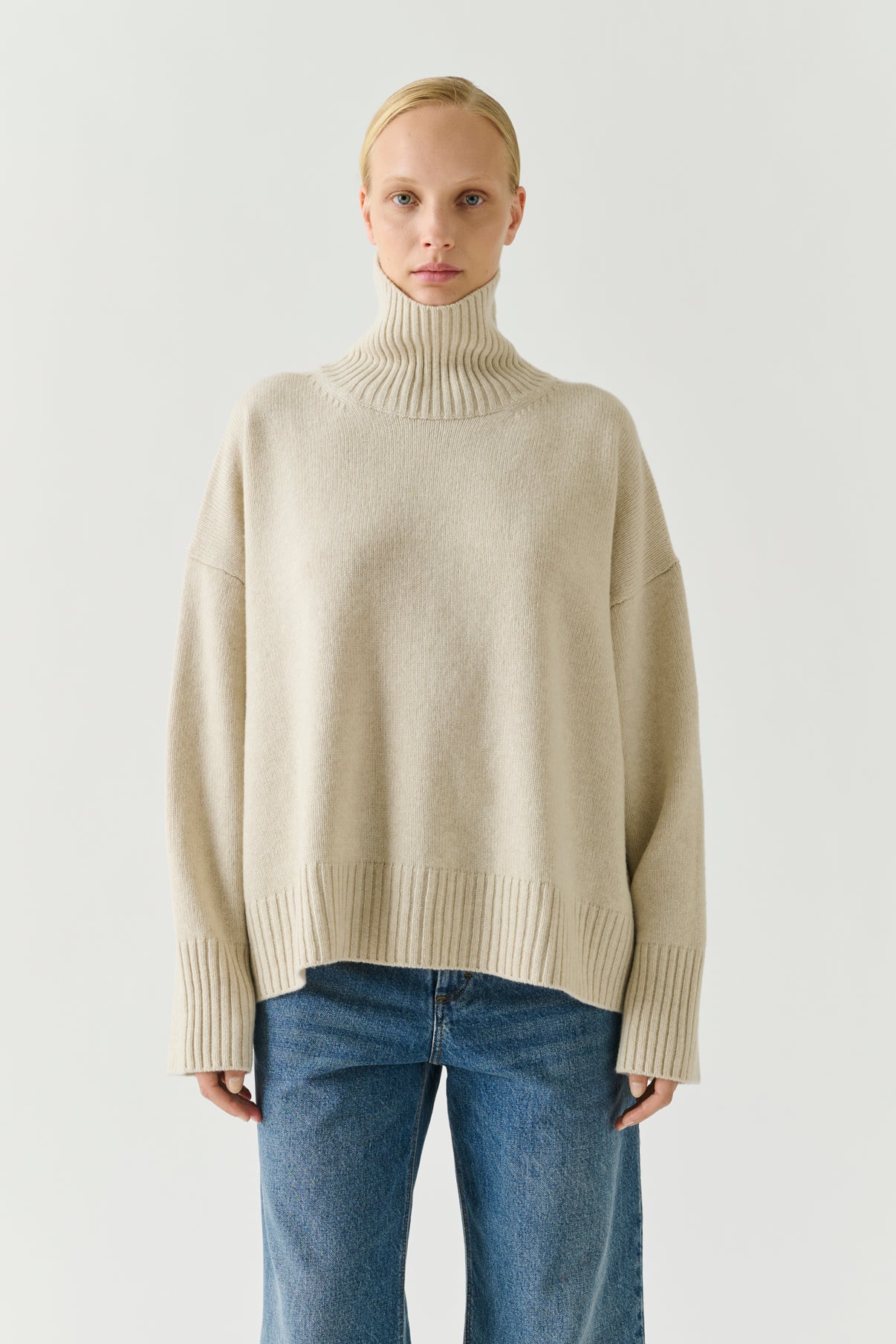 William pullover - Écru Marl Merino Wool High collar - Soeur vue 1