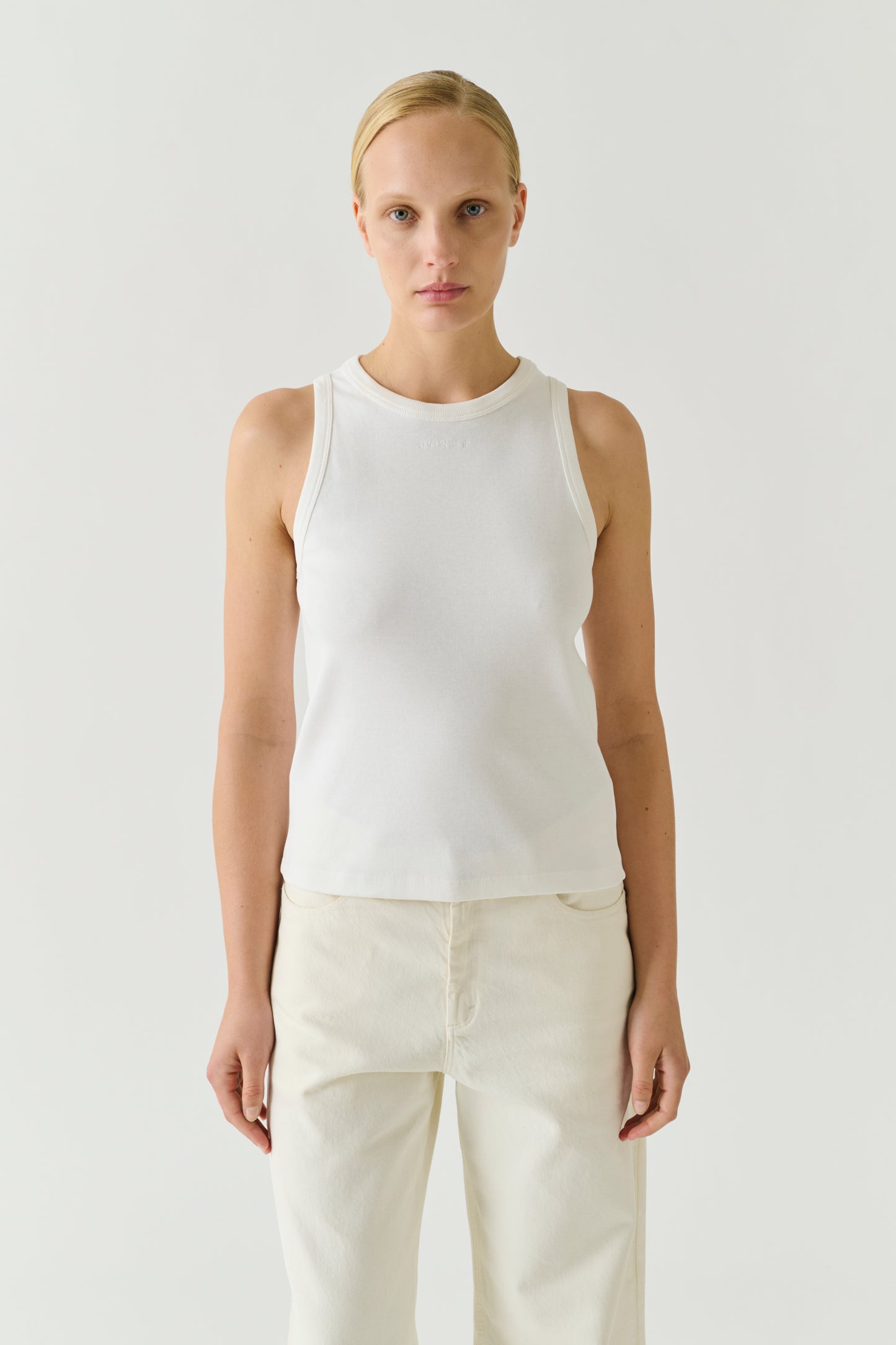 Trägershirt Dolly – Weiß Baumwolle Feinripp Damen – Soeur