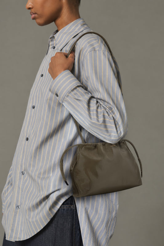 Borsa Suzette - pelle verniciata arricciata color cachi - Soeur