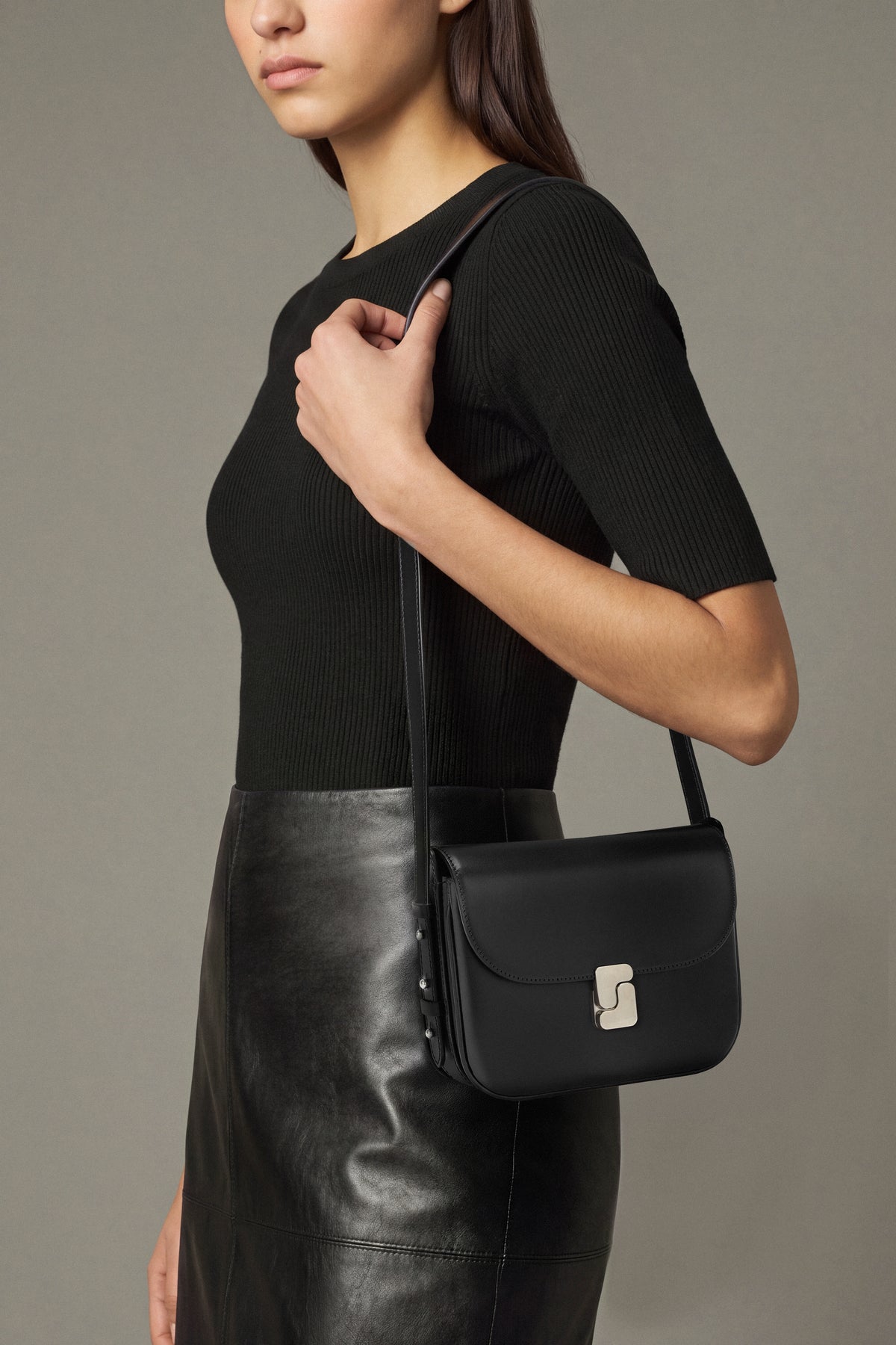 Borsa Bellissima Mini - Nero Pelle Box Fibbia S - Soeur vue 2